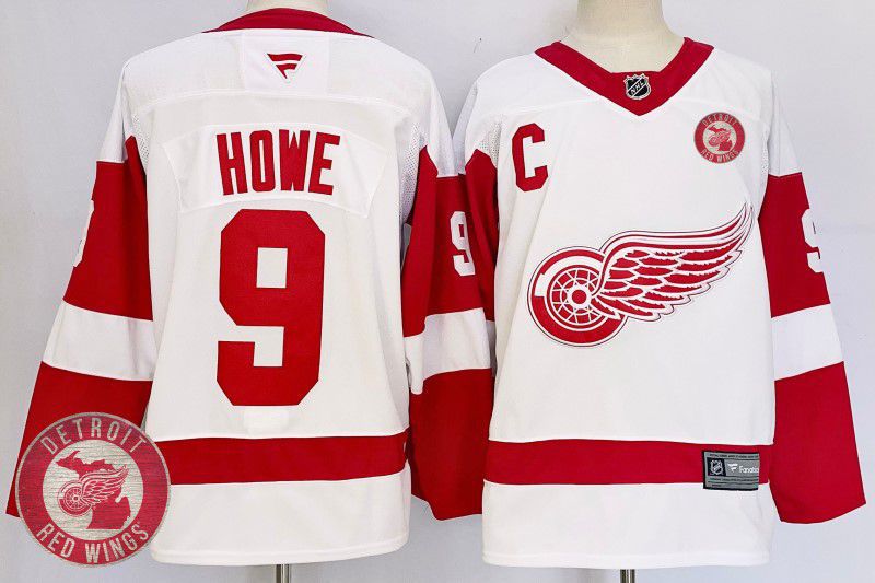 Men Detroit Red Wings #9 Howe White Fanatics 2025 NHL Jersey style 4